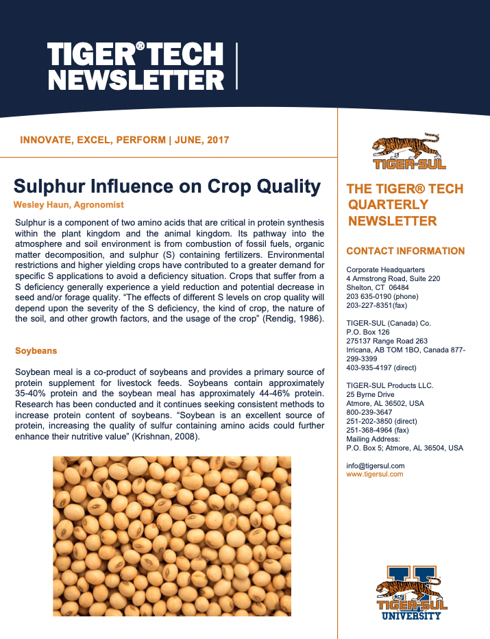 Sulphur Influence on Crop Quality