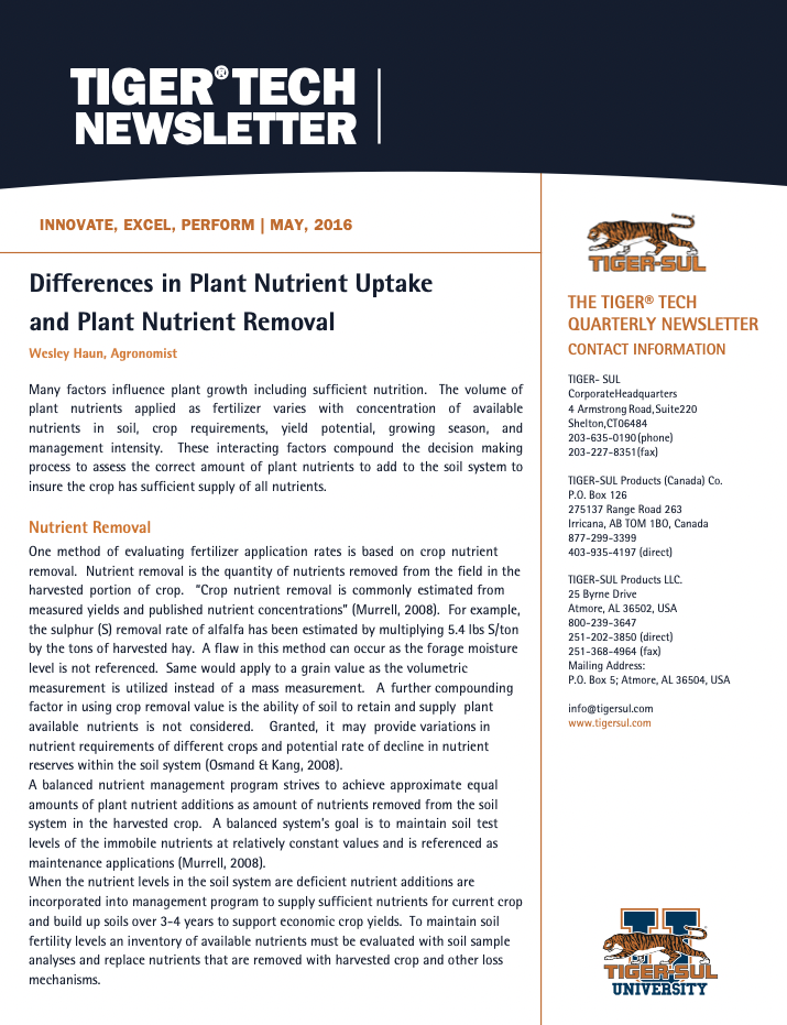 Differences in Plant Nutrient Uptake and Plant Nutrient Removal