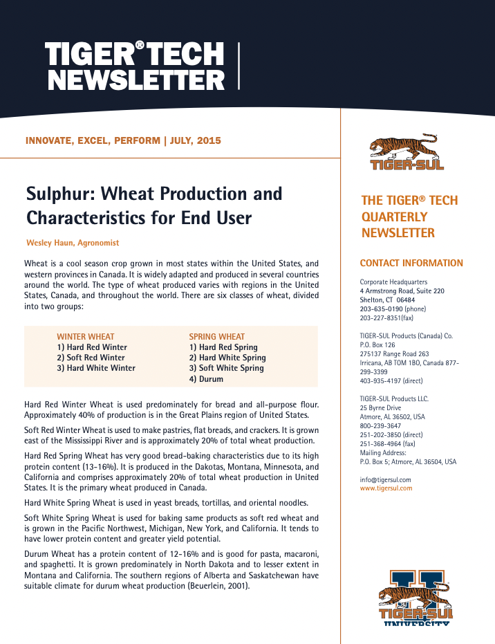 Sulphur: Wheat Production and Characteristics for End User