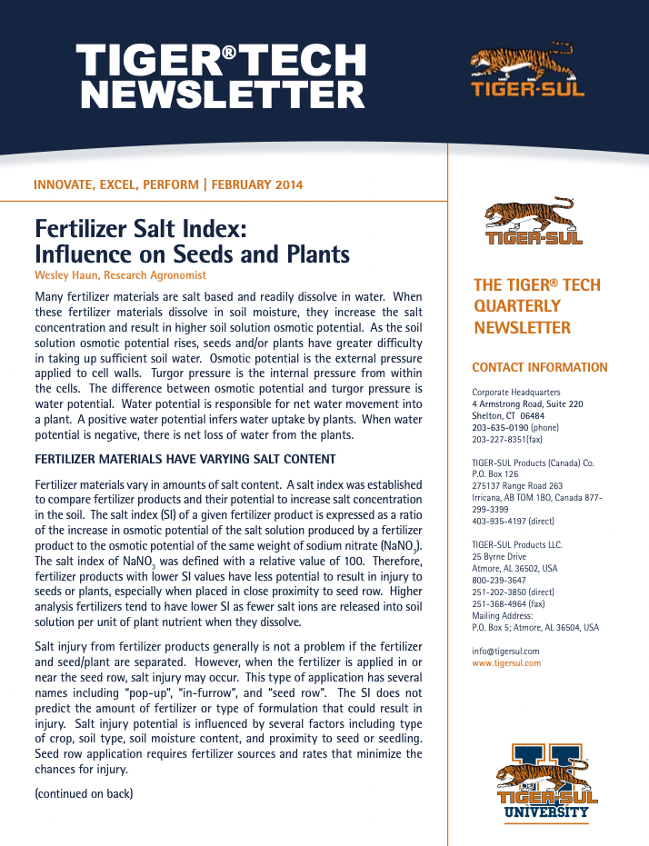 Fertilizer Salt Index: Influence on Seeds and Plants