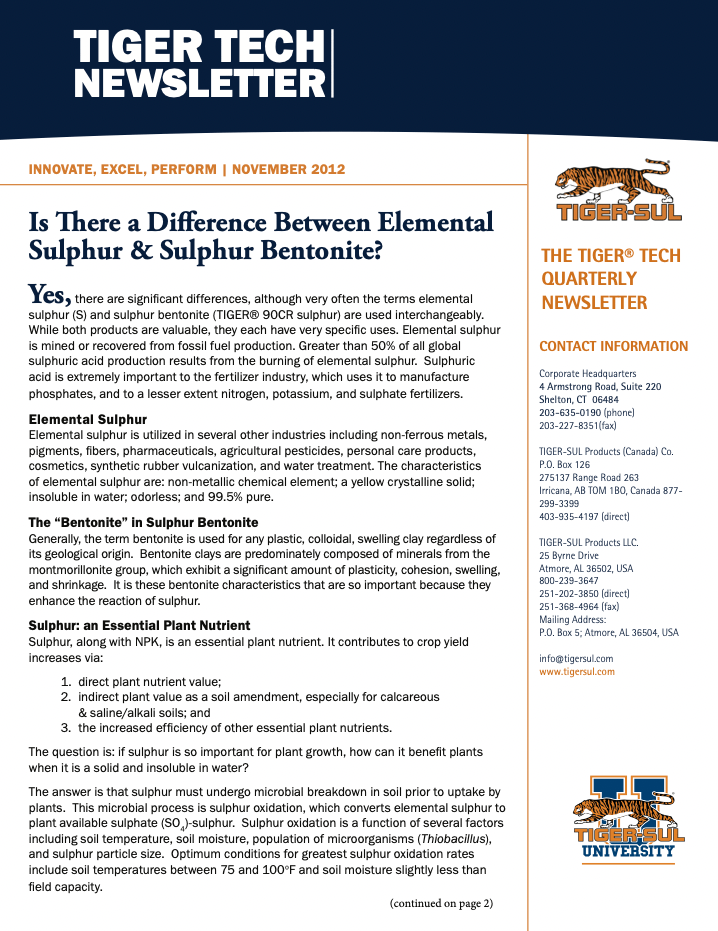 A Difference Between Elemental Sulphur and Sulphur Bentonite?