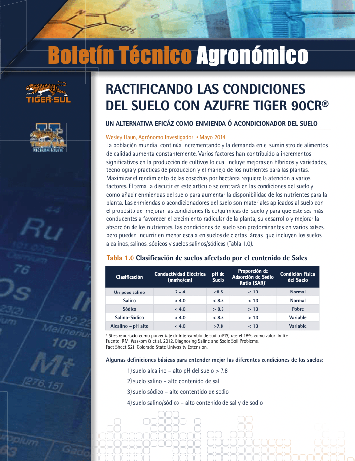 Tiger-Sul Boletin Tecnico – Ractificando las Concidiones del Suelo con Azufre Tiger 90CR