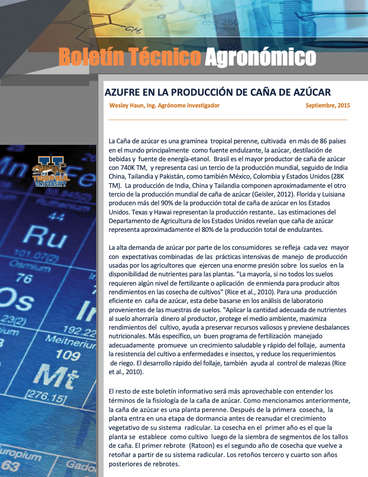 Tiger-Sul Boletin Tecnico – Azufre en la Produccion de Cana de Azucar