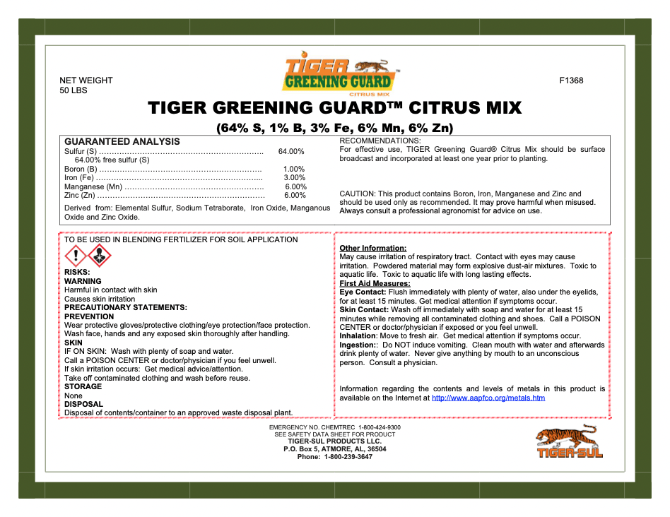 Tiger Greening Guard Citrus Mix – 50 lb. – Atmore