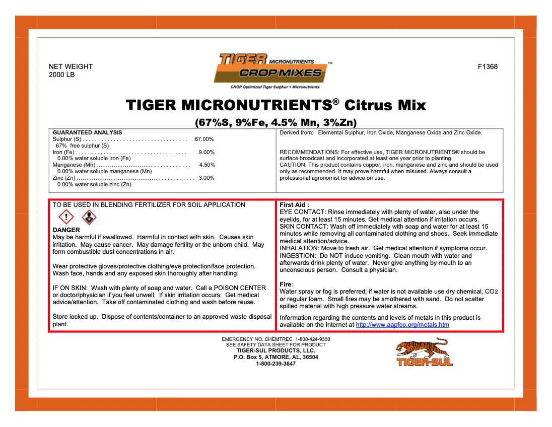 Tiger Micronutrients Citrus Mix – 2000 lb. – Atmore