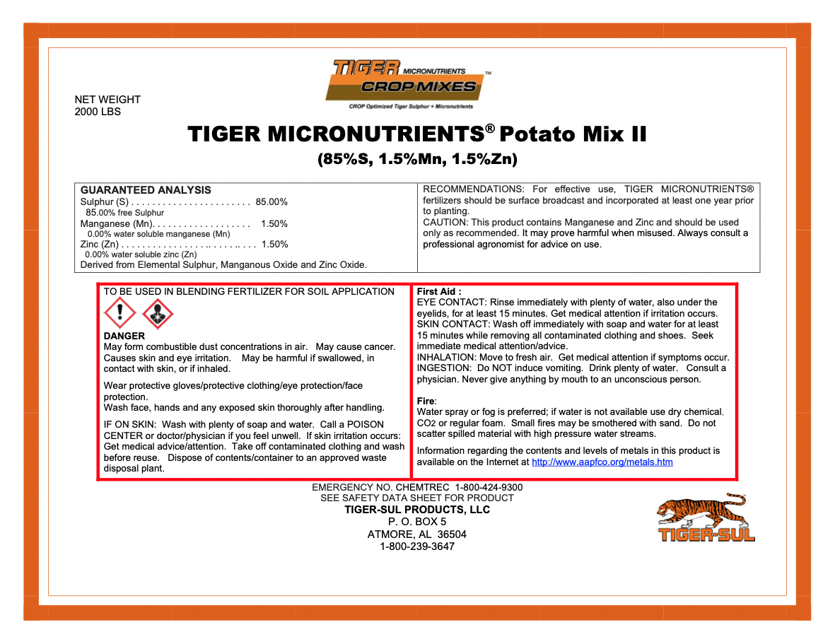 Tiger Micronutrients Potato Mix II – 2000 lb. – Atmore