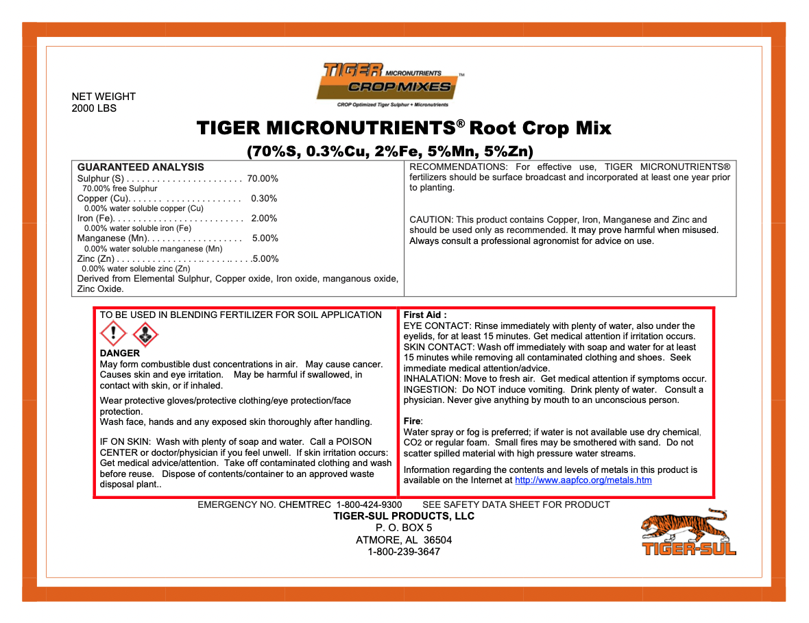 Tiger Micronutrients Root Crop Mix – 2000 lb. – Atmore