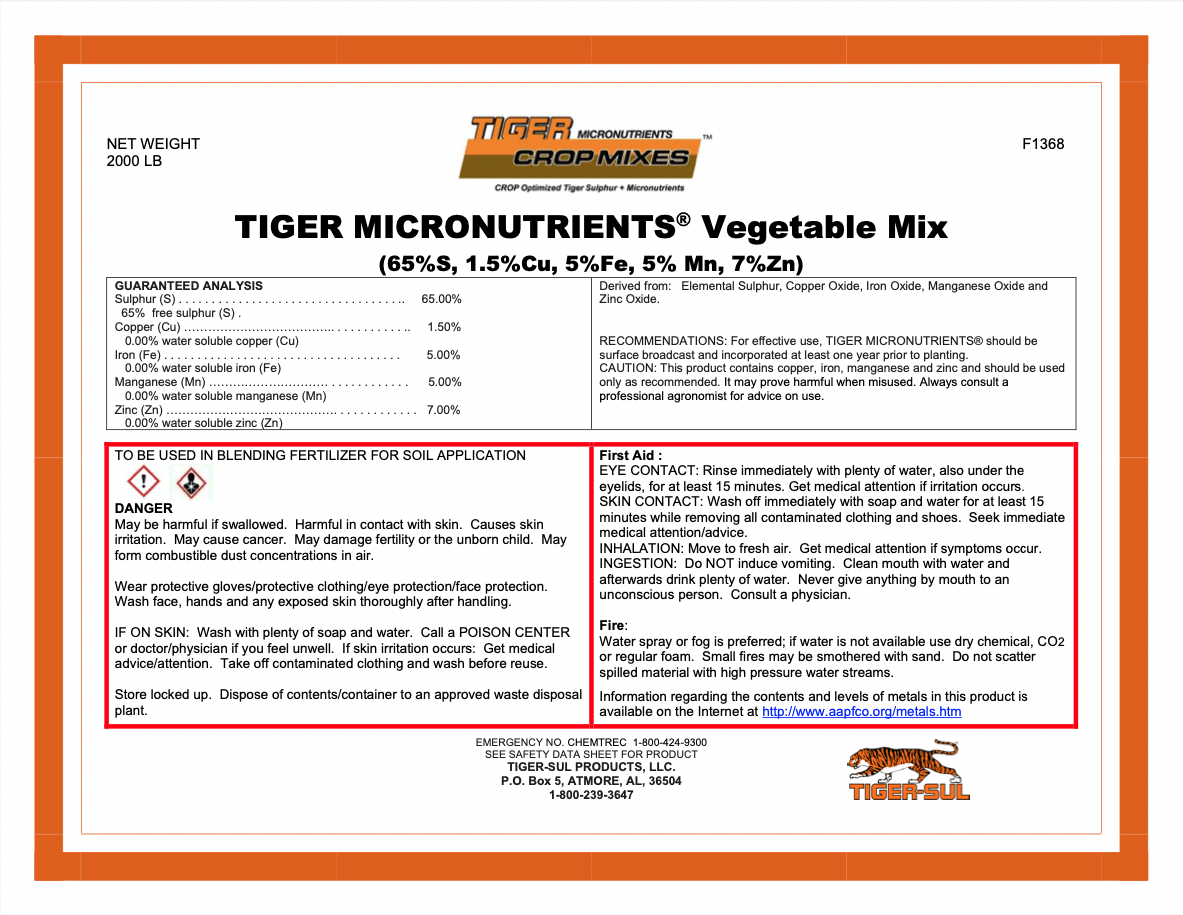Tiger Micronutrients Vegetable Mix – 2000 lb. – Atmore