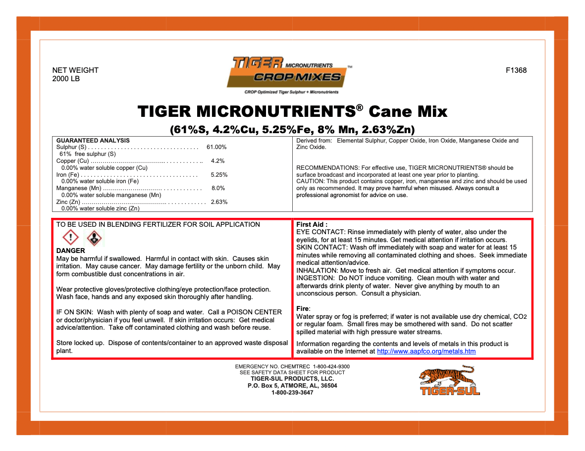 Tiger Micronutrients Cane Mix – 2000 lb. – Atmore