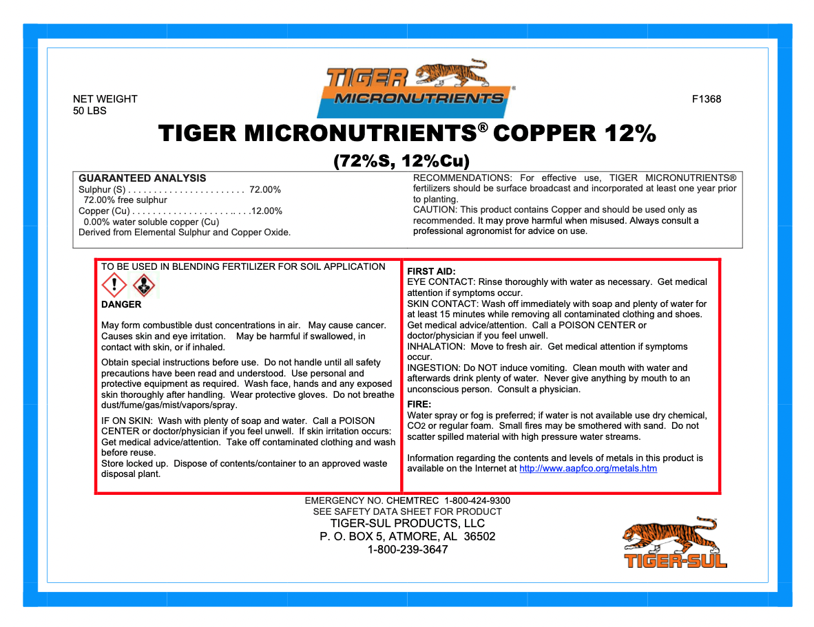 Tiger Micronutrients Copper 12% – 50 lb. – Atmore