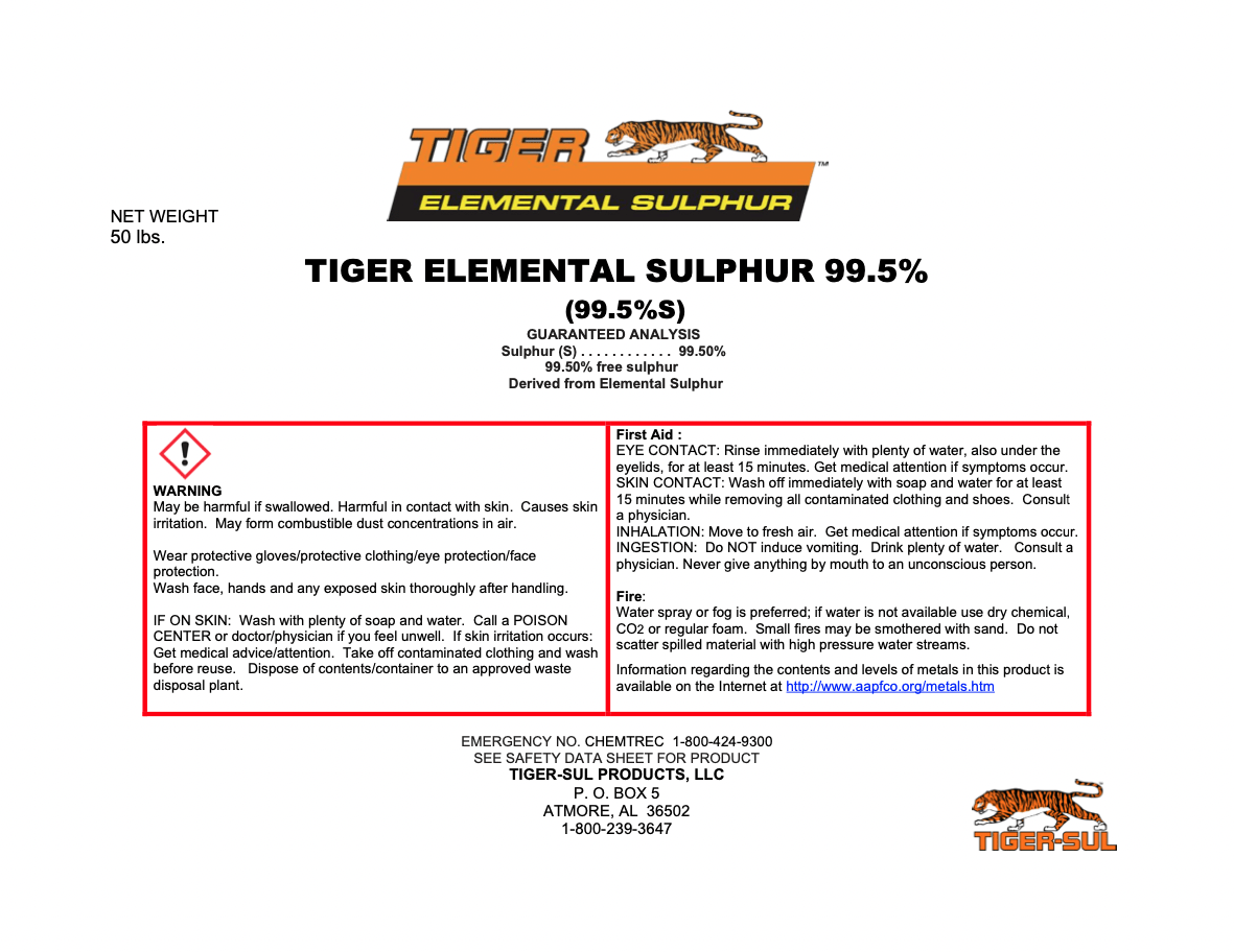 Tiger Elemental Sulphur 99.5% – 50 lb. – Atmore