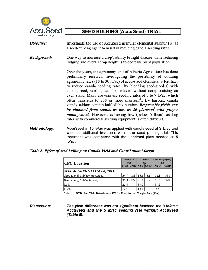 AccuSeed Seed Bulking Trial