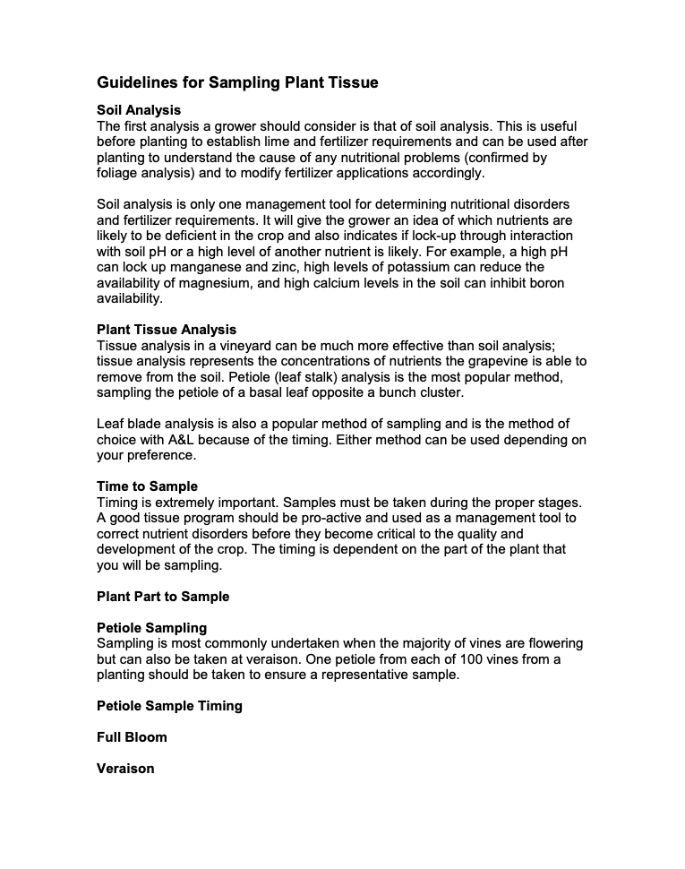 Guidelines for Sampling Plant Tissue