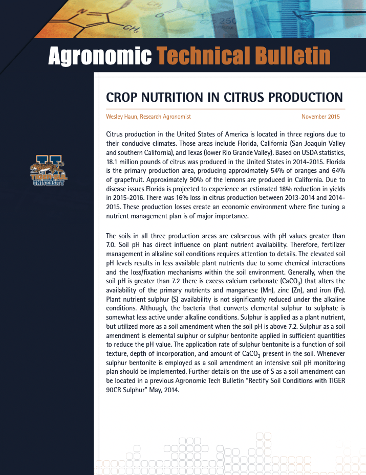 Crop Nutrition in Citrus Production